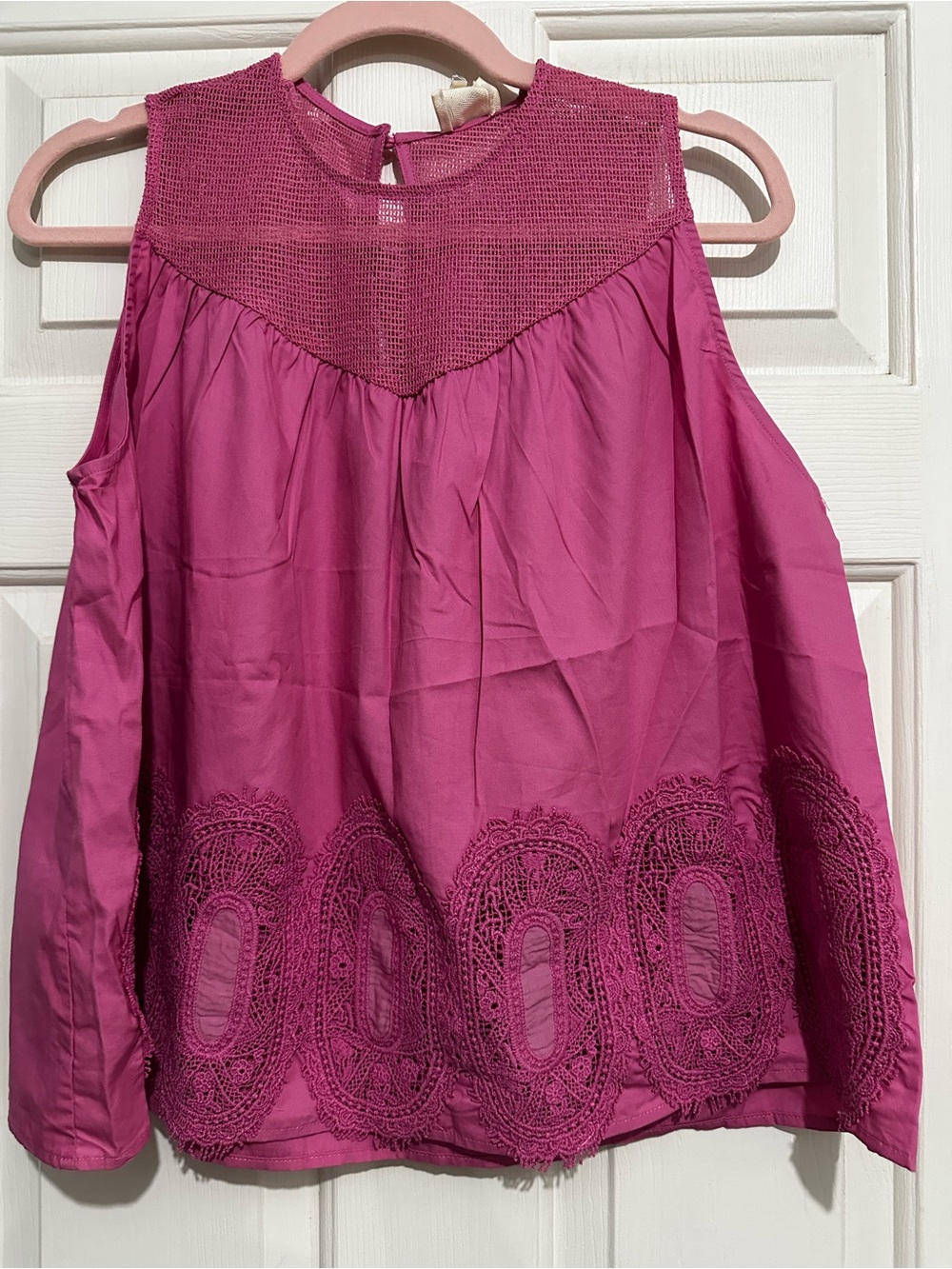 Anthropologie En Elly Crochet Yoke Tank Top - pink